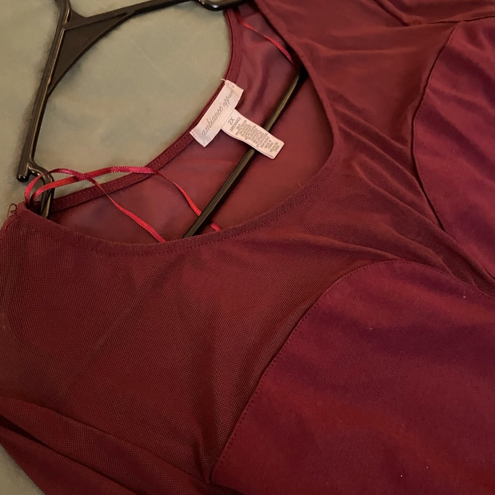 Maroon sheer sleeve bodysuit